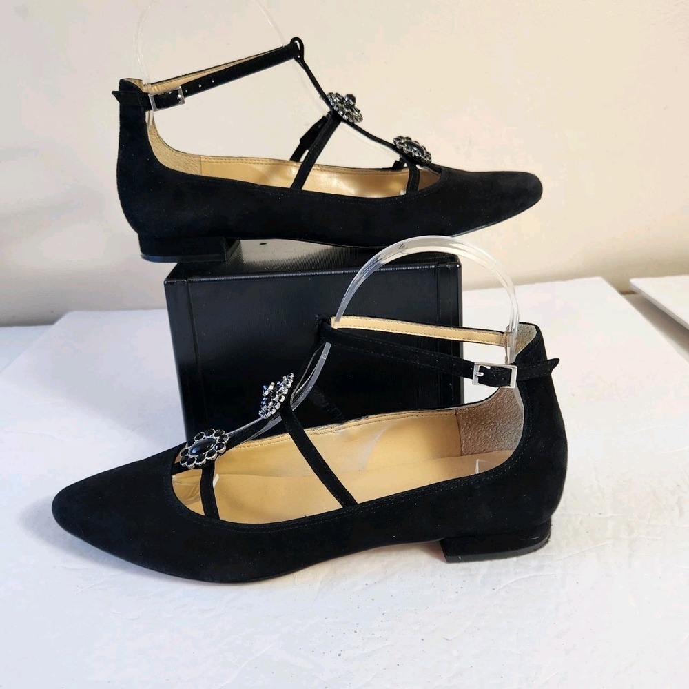 Talbots Womens Black Suede Edison Shoes Size 6.5 M Strappy Jewel Mary Jane Flats - Picture 5 of 16